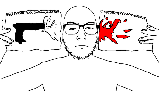 SoyBooru.com - 159112 - blood glasses gun gunshot holding_paper paper shooting soyjak stubble ...png